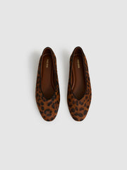 Reiss | Leather Rounded-Point Toe Ballet Flats in Animal