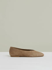 Reiss | Leather Rounded-Point Toe Ballet Flats in Taupe