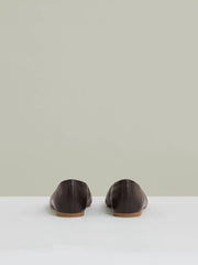 Reiss | Leather Rounded-Point Toe Ballet Flats in Chocolate