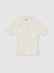 Reiss | 13-14 yrs Rib-Knit Polo Top in Ivory
