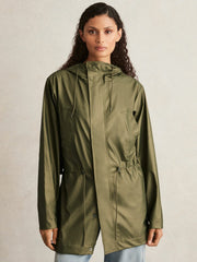 Reiss | Rains Long Hooded Jacket in Revel Brass Green