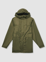Reiss | Rains Long Hooded Jacket in Revel Brass Green