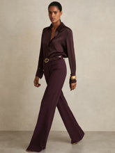 Reiss | Petite High Rise Flared Trousers in Burgundy