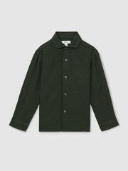Reiss | 3-9 yrs Linen Cutaway Collar Shirt in Dark Green