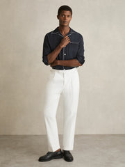 Reiss | Cuban Collar Shirt with Piping Detail Shirt in Navy