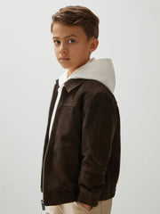 Reiss | 9-13 yrs Unisex Fit McLaren F1 Team Suede Bomber Jacket in Distressed Brown