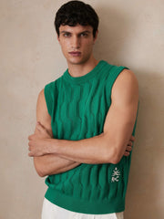 Reiss | Ché Pointelle Crew-Neck Vest in Bright Green