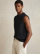 Reiss | Cotton-Blend Crochet Vest in Navy