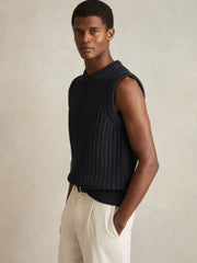 Reiss | Cotton-Blend Crochet Vest in Navy