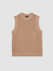 Reiss | Cotton-Blend Crochet Vest in Soft Camel