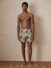 Reiss | | Ché Sunset-Print Swim Shorts in Olive Green