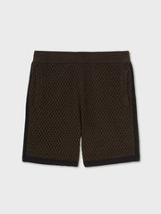 Reiss | Cotton-Blend Crochet Shorts in Chocolate/Navy