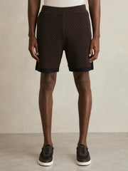 Reiss | Cotton-Blend Crochet Shorts in Chocolate/Navy