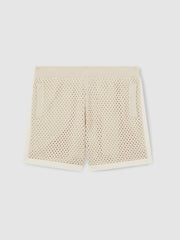 Reiss | Cotton-Blend Crochet Shorts in Taupe/Off White