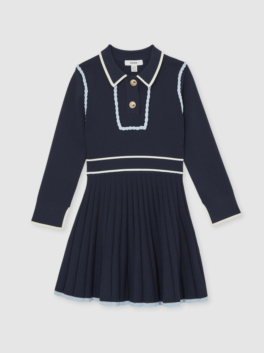 Reiss | 13-14 yrs Piped Knitted Skater Dress in Navy