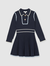 Reiss | 13-14 yrs Piped Knitted Skater Dress in Navy