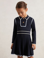 Reiss | 9-13 yrs Piped Knitted Skater Dress in Navy