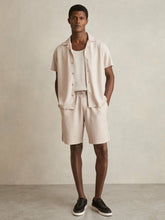 Reiss | Textured-Knit Cuban-Collar Shirt in Champagne