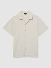 Reiss | Textured-Knit Cuban-Collar Shirt in Champagne