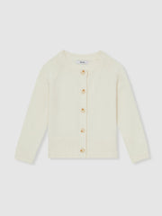 Reiss | 13-14 yrs Cotton Crew-Neck Cardigan in Ivory