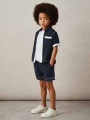 Reiss | 3-9 yrs Velour Colour-Block Shorts in Blue Multi