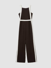 Reiss | Colourblock Wide Leg Belted Jumpsuit in Chocolate/Cream