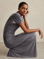 Reiss | Modal Blend Ruched Jersey Dress in Grey