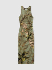 Reiss | | NYBG Floral Ruched Jersey Dress in Khaki