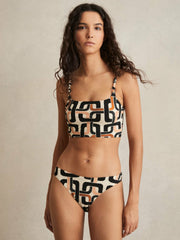 Reiss | Chain Print Bikini Bottoms in Brown/Cream