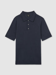 Reiss | Merino Wool Short-Sleeve Polo Shirt in Midnight Navy