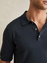 Reiss | Merino Wool Short-Sleeve Polo Shirt in Midnight Navy