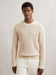Reiss | Paige Cotton Waffle-Knit Sweater in Natural