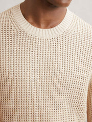 Reiss | Paige Cotton Waffle-Knit Sweater in Natural