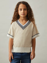 Reiss | 4-9 yrs Cotton-Linen Knit V-Neck Cricket Top in Neutral