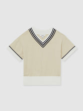 Reiss | 13-14 yrs Cotton-Linen Knit V-Neck Cricket Top in Neutral