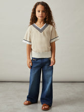Reiss | 9-13 yrs Cotton-Linen Knit V-Neck Cricket Top in Neutral