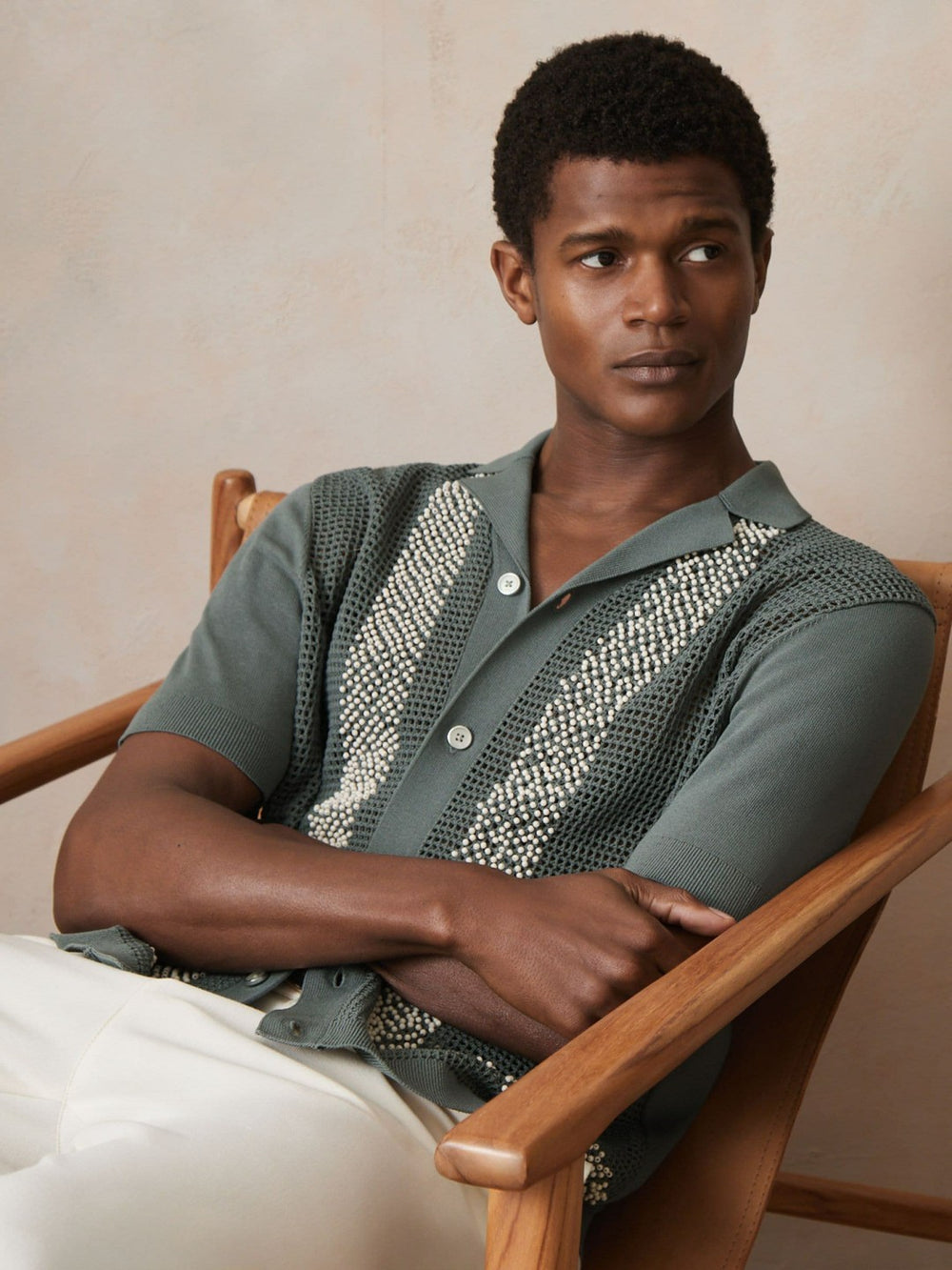 Reiss | | Ché Beaded Crochet Shirt in Sage