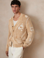 Reiss | | Ché Motif-Embroidered Cardigan in Camel