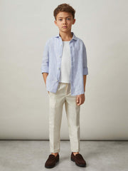 Reiss | 13-14 yrs Linen Cutaway Collar Shirt in Blue/White Stripe