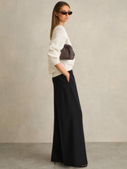 Reiss | Petite Wide-Leg Elasticated-Waist Trousers in Navy