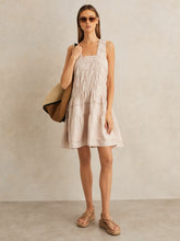 Reiss | Shirred Ruffle Hem Mini Dress in Neutral
