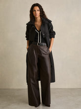 Reiss | Petite Leather Wide Leg Trousers in Chocolate