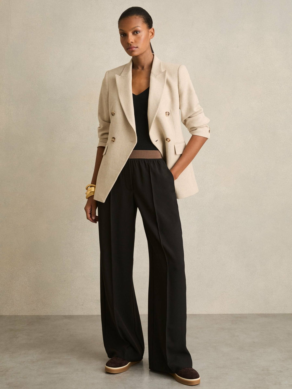 Reiss | Wide-Leg Elasticated-Waist Trousers in Black