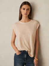 Reiss | Linen Cap-Sleeve T-Shirt in Peach