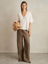 Reiss | Linen V-Neck T-Shirt in White