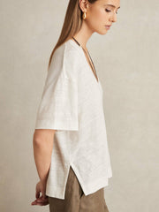 Reiss | Linen V-Neck T-Shirt in White