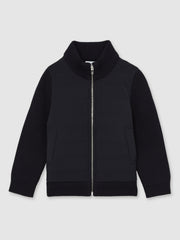Reiss | 9-13 yrs Hybrid Quilt and Knit Zip Through Jacket in Navy