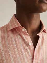 Reiss | Linen Striped Long Sleeve Shirt in Pink Rose/White Bengal Stripe