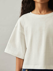 Reiss | 9-13 yrs Oversize Cotton Cropped T-Shirt in Ivory