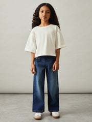 Reiss | 9-13 yrs Oversize Cotton Cropped T-Shirt in Ivory